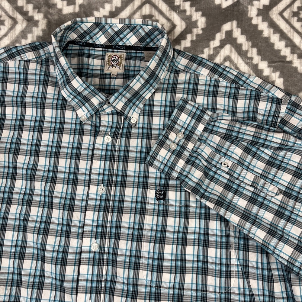 Cinch Shirt‎ Men XXL Blue Plaid Long Sleeve Cowboy Western Rodeo Button Down